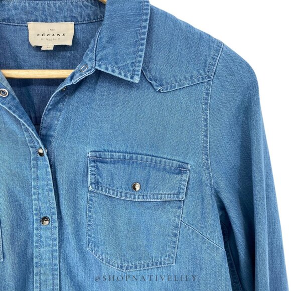 Sézane Women's Servanne Button Down Long Sleeve Shirt | 36 (4) | Chambray Denim - Picture 6 of 16